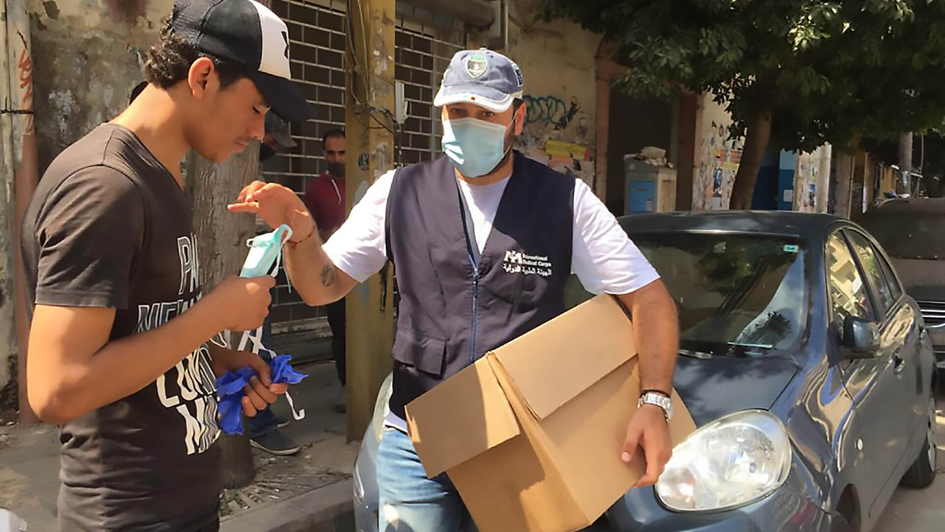 To help prevent COVID-19, International Medical Corps' field teams are distributing personal protective equipment and hygiene supplies to the volunteers who are cleaning up areas in Beirut affected by the port explosion.