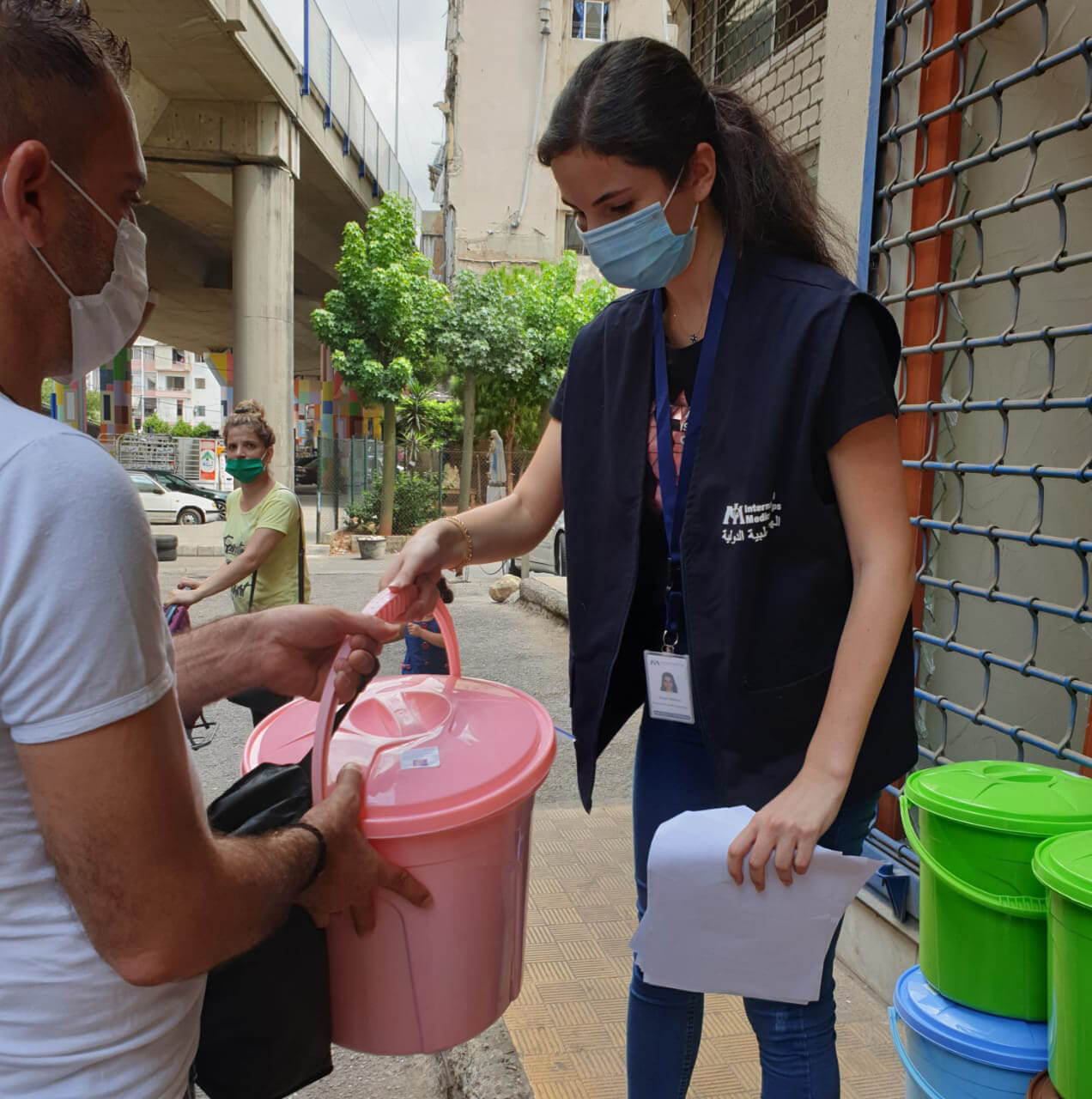Hygiene kit distribution in the Borj Hammoud neighborhood in Beirut.