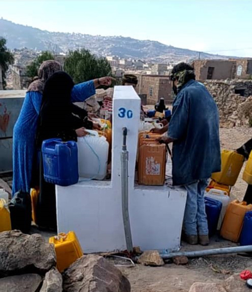 A gender-segregated water point at the recently completed solar-powered potable water project in Al-Dhale’e Governorate offers greater protection to women and girls.