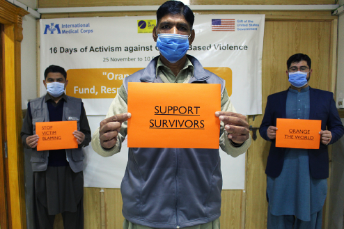 International Medical Corps' staff display their support for the 16 Days campaign.