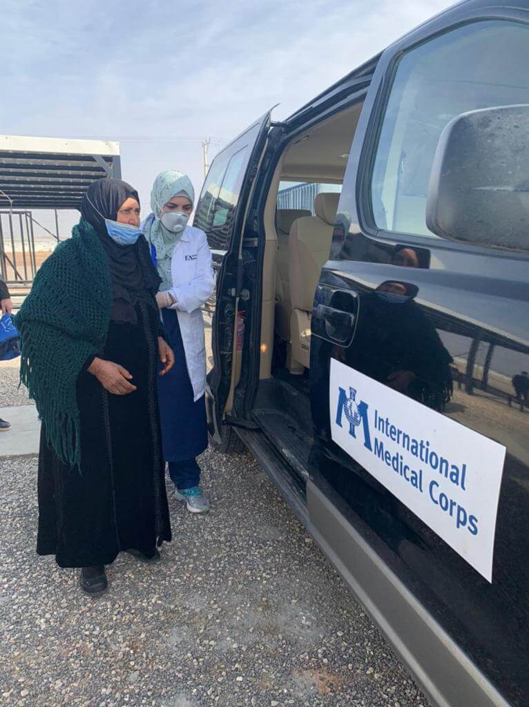 International Medical Corps staff is helping residents of Azraq camp, Jordan, register for the vaccine.