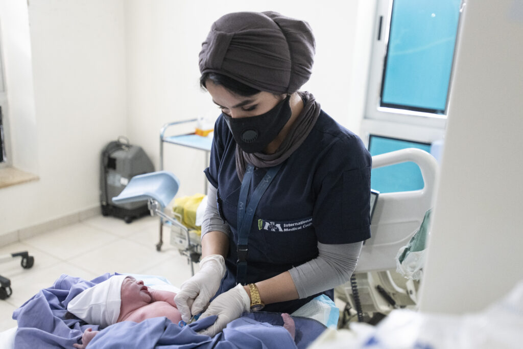 International Medical Corps midwife Wisal Al Khtum at work in the Maternity ward, Irbid Specialty Hospital, Irbid, Jordan.