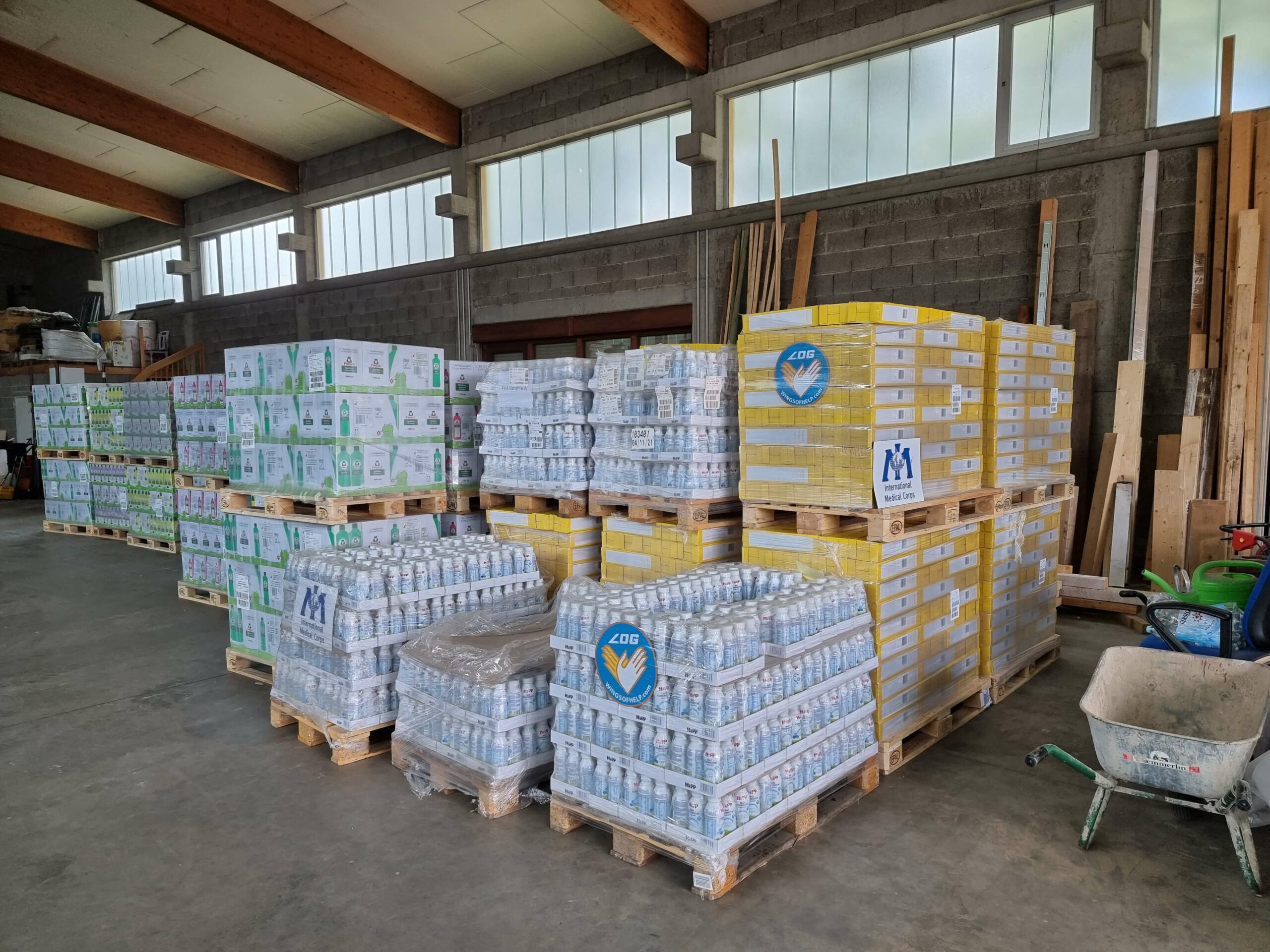 Supplies ready for distribution with the help of Luftfahrt ohne Grenzen/Wings of Help, our German partner organization from Frankfurt.
