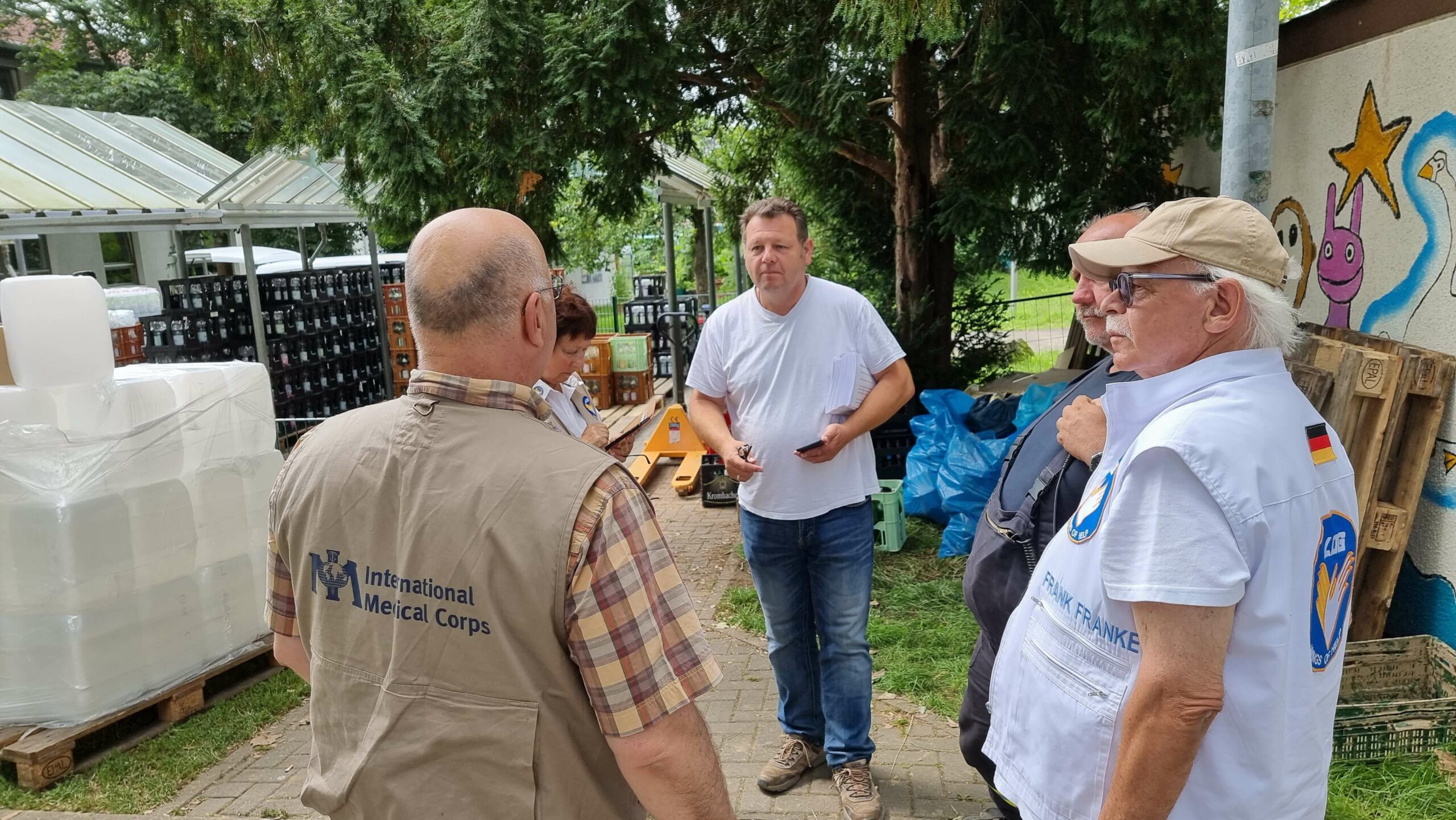 Initial coordination with Mayor of Bad Bodendorf - Mr. Alexandar Albrecht and Deputy Head of Fireman Station - Mr. Dirk Schwarz, primary contact on behalf of affected community of Bad Bodendorf, with Frank Franke, President and CEO for Luftfahrt ohne Grenzen, Marie Louise Thune (LoG) and Marin Tomas (International Medical Corps).