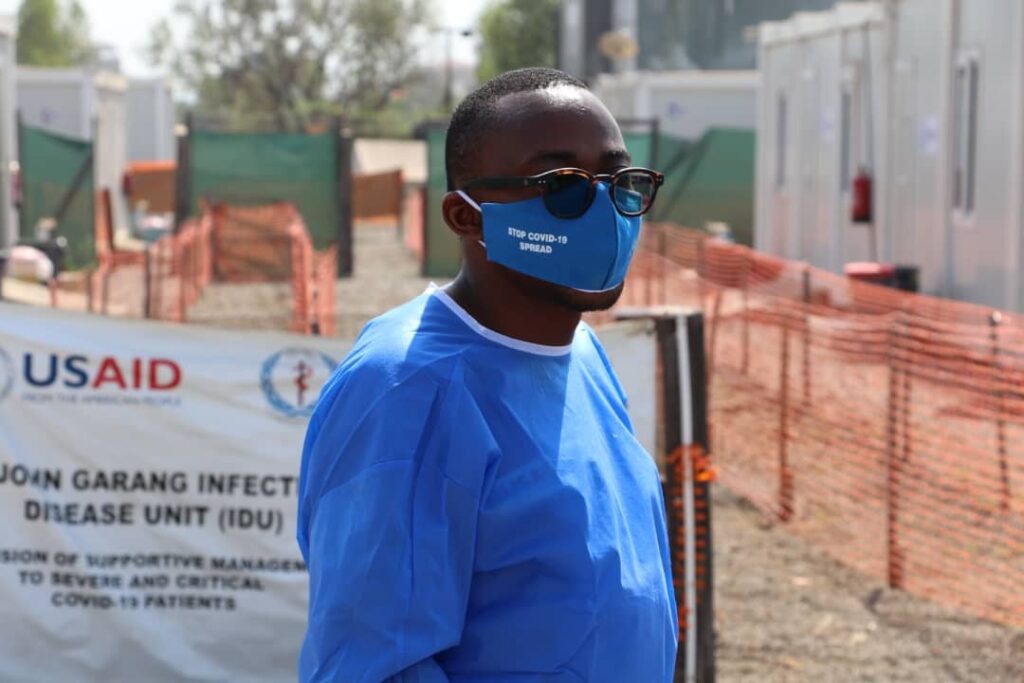 Preparing to see patients in the Juba COVID-19 Facility (Dr John Garang Infectious Disease Unit.