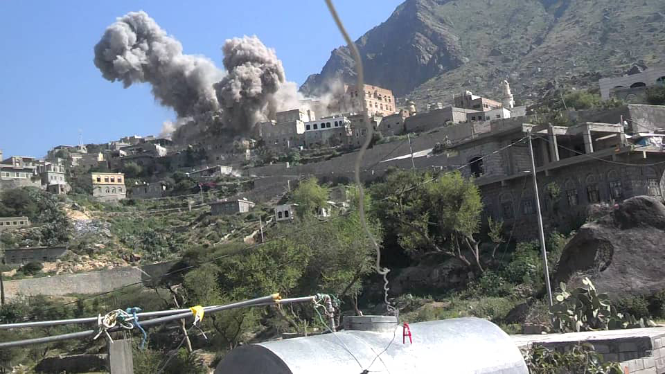 An airstrike hits Salah Palace in October 2015.