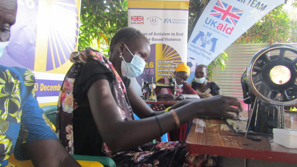 Women learn handicraft skills at the Women’s and Girls’ Safe Space in Nyal, South Sudan.