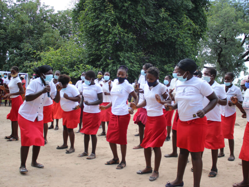 Members of the Tweende Kabotu community health club, from Delampuli village, sing a song during World Water Day 2022.