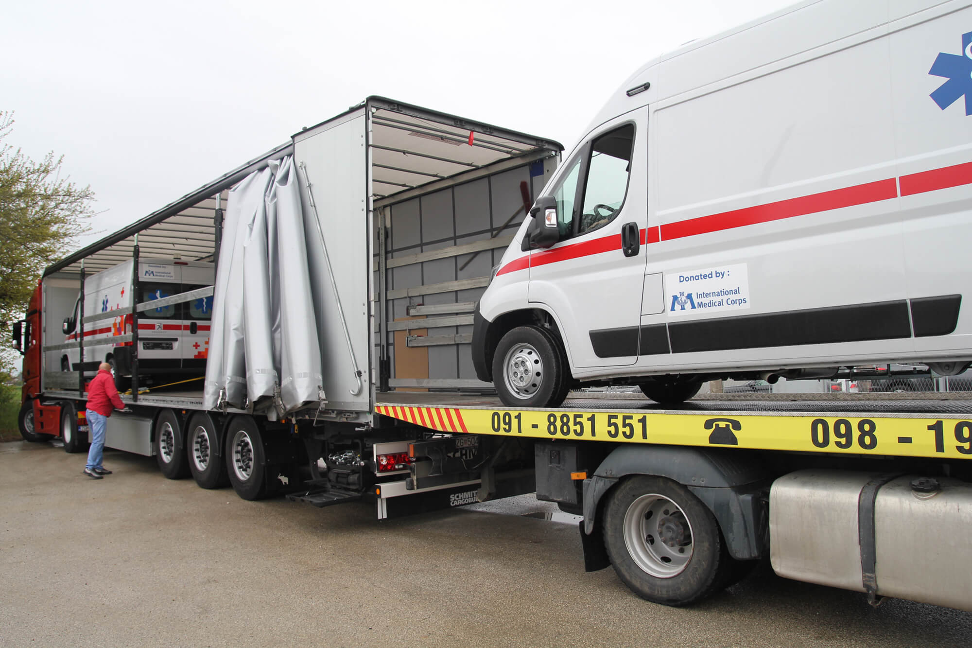 Ambulances from International Medical Corps arrive in Lviv, Ukraine.