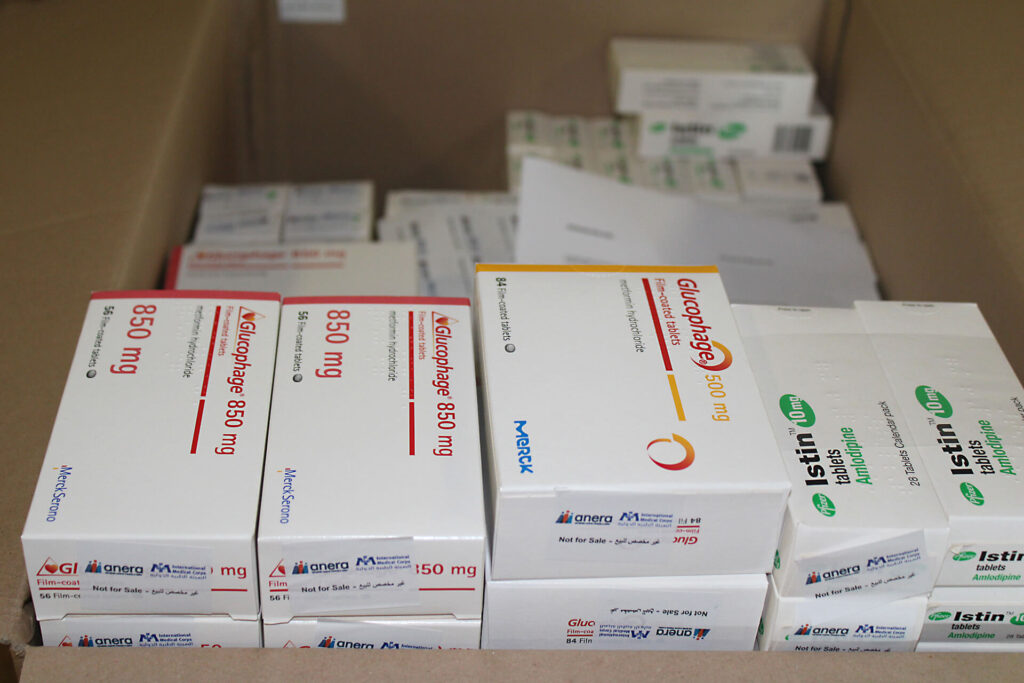 International Medical Corps procures medicines from local and international vendors, and distributes them for free to patients at the PHCCs we support.