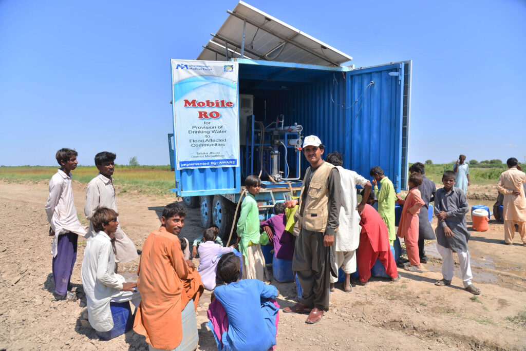 The mobile reverse-osmosis plant delivers water in Sindh province.