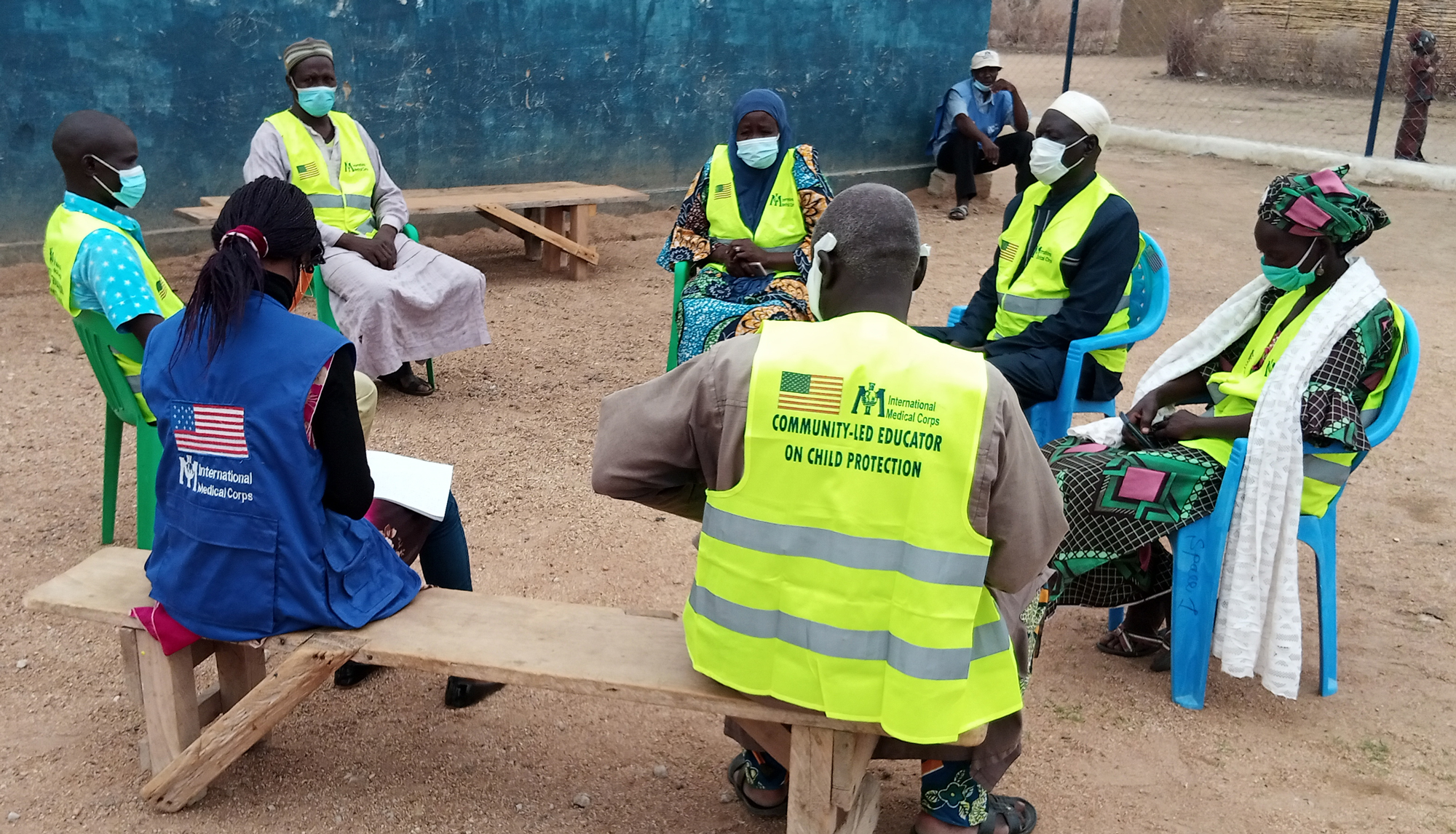 International Medical Corps staff interview six members of the community-based child protection group individually to gather their opinions on the impact of the project, including Ali Mustapha, Obadia Aga, Fatima Mohamed, Rahila Ayuba, Samuel Pardapa and William Peter.