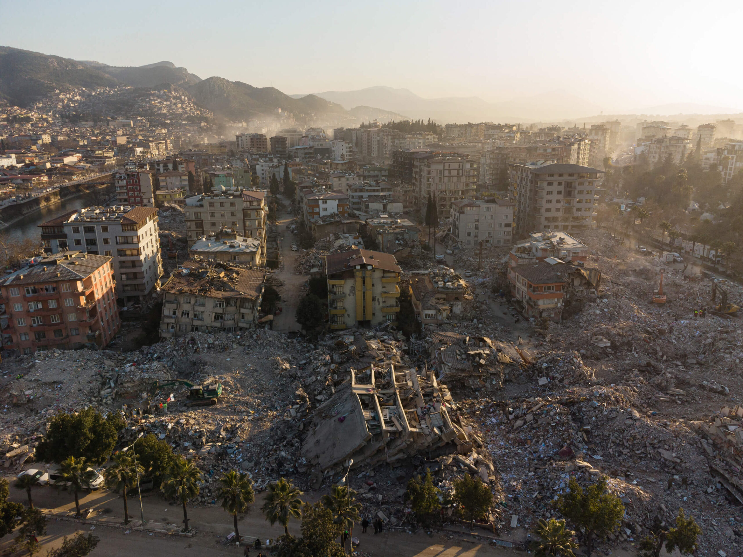 An aerial view of the earthquake destruction in Hatay, Turkey.