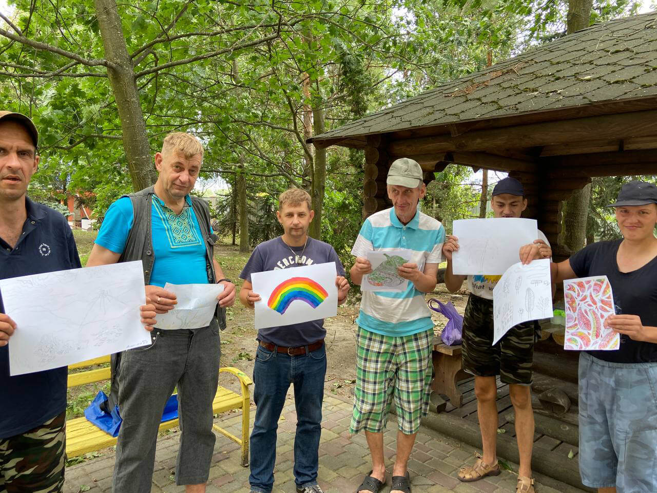 People participate in art activities in Borodianka.