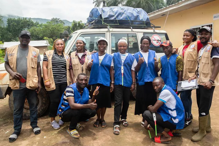 Our staff at Akwaja health center pose for a group photo (from left: Ernest Tayoh, Marion Ayuk, Henrietta Awan Mbah, Pamela Mbamu, Ntanya Sebastine, Bwashi Marvis, Buka Felix, Yeye Zulehatu and Daniel Ambe).