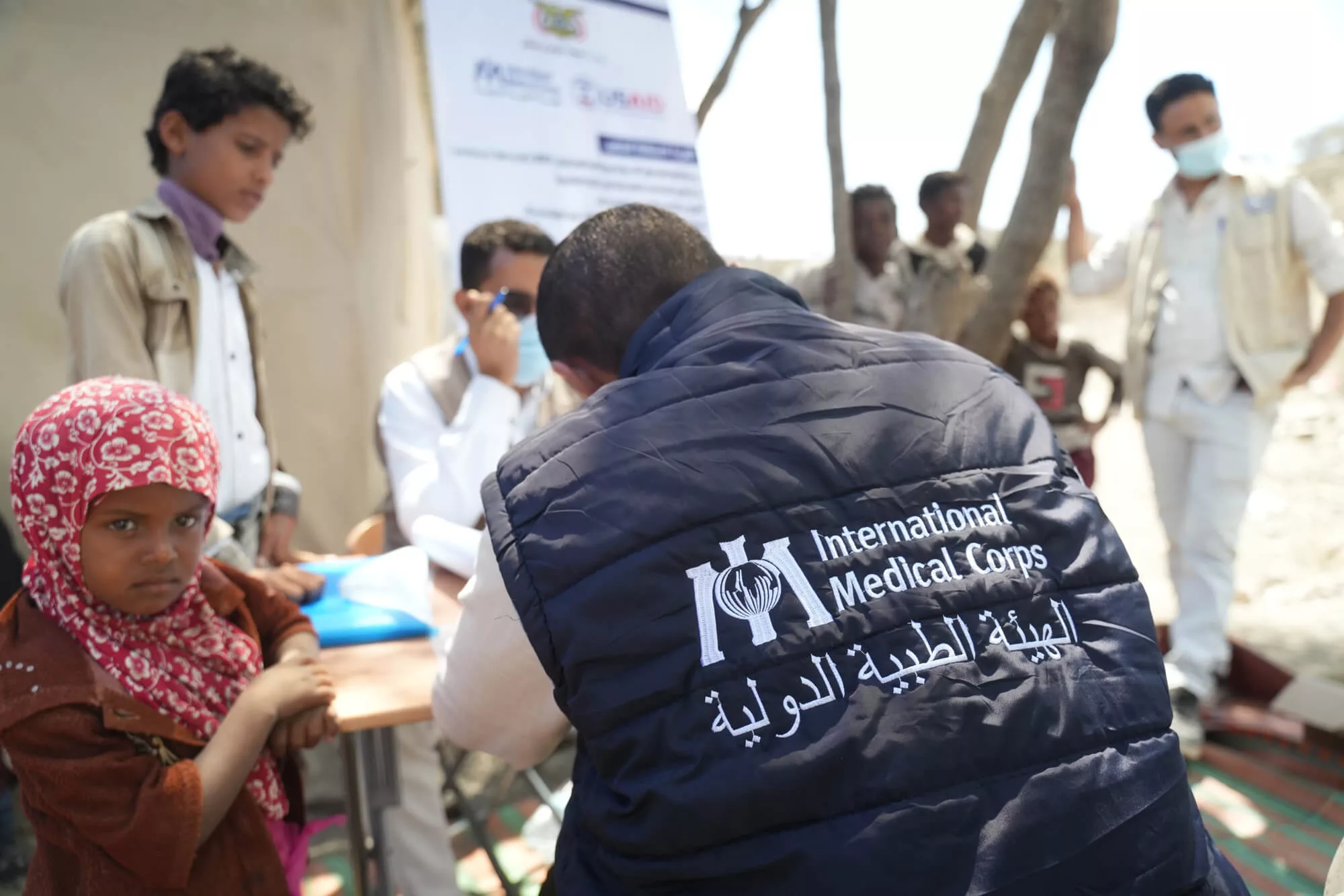 The mobile medical team conducts routine check-ups for people in Al-Hussein district, Yemen.